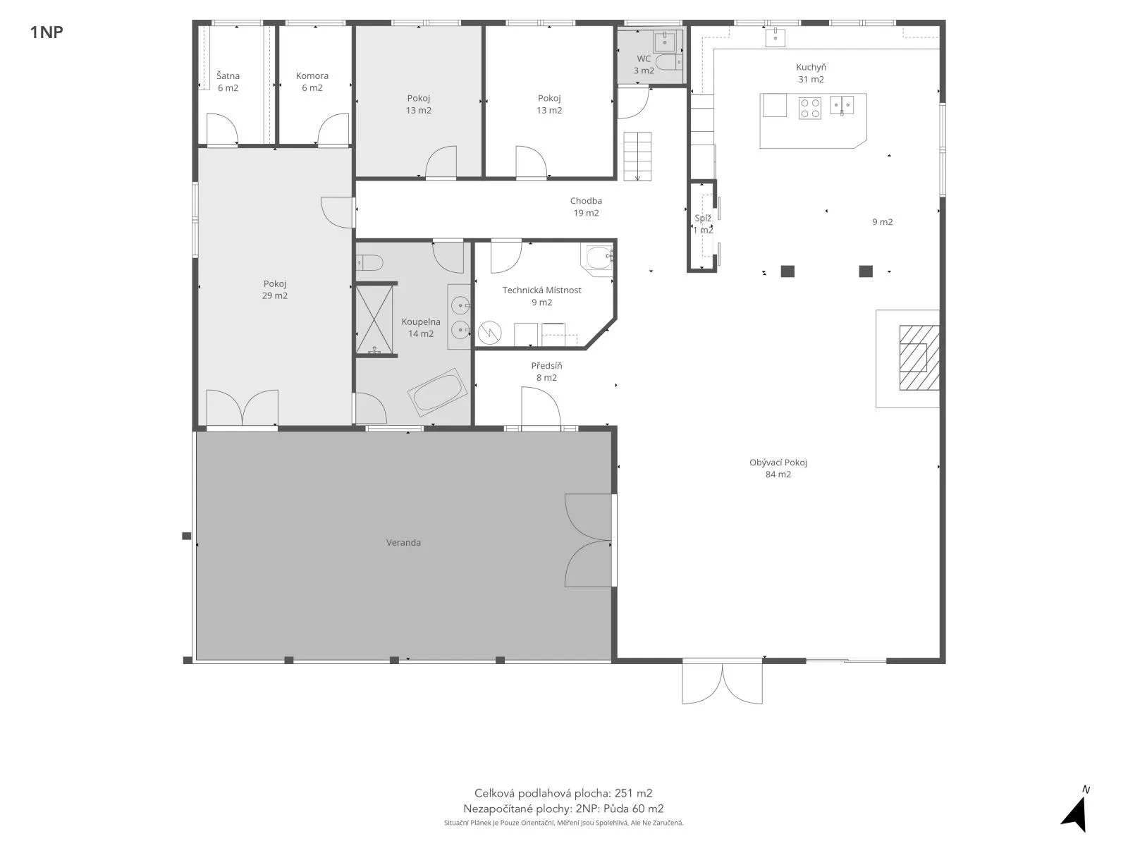 Nadstandardní bungalov z roku 2022, 4+kk, 243 m2, terasa 66 m2, pozemek 2 991 m2, Němčice u Kolína